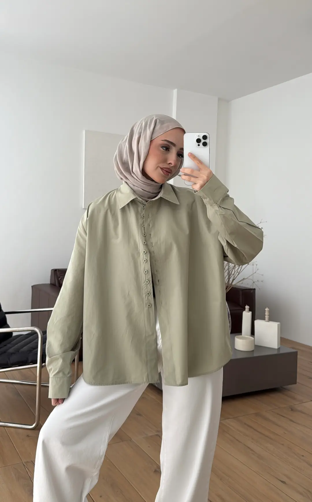 Poplin Sık Düğmeli Gömlek Açık Yeşil