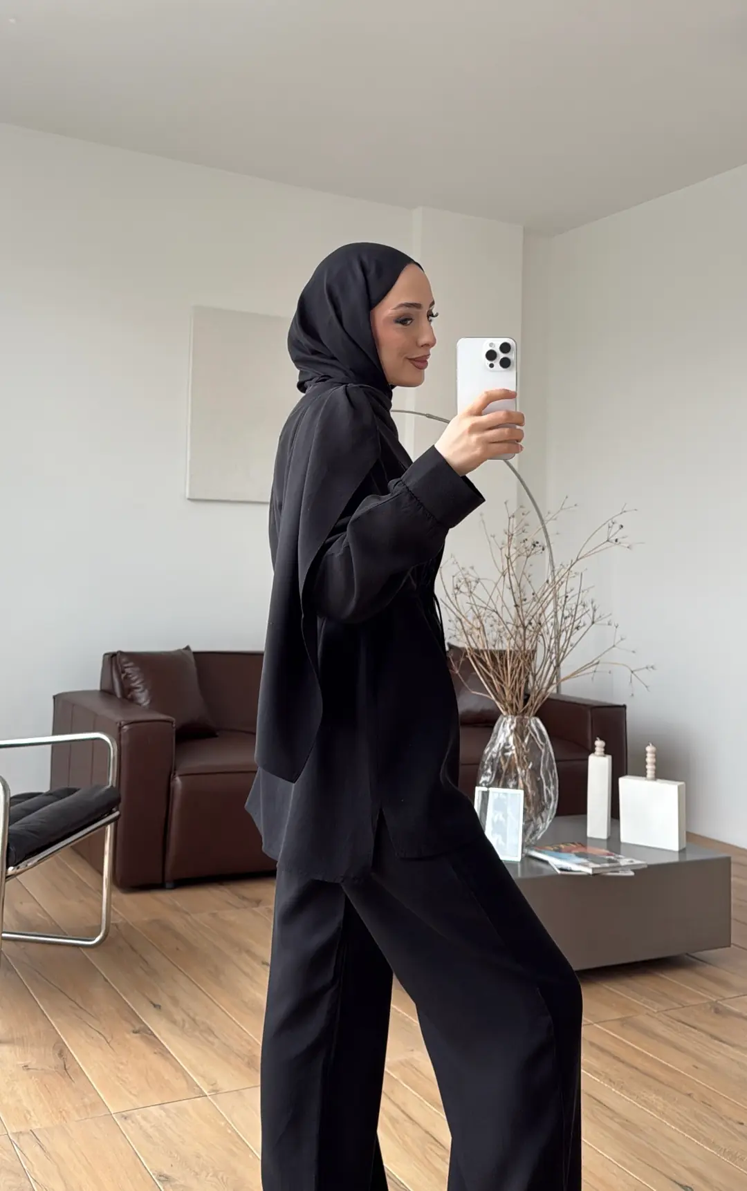 Drape Yaka Bluz Takım Siyah