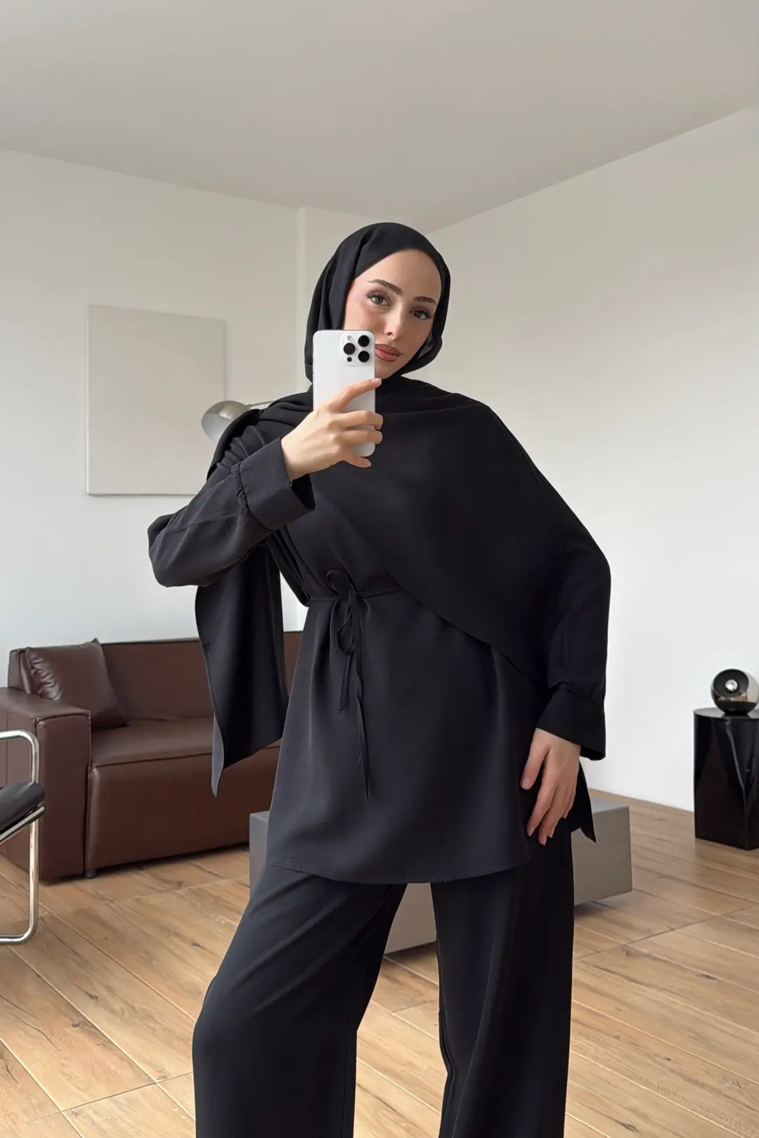 Drape Yaka Bluz Takım Siyah