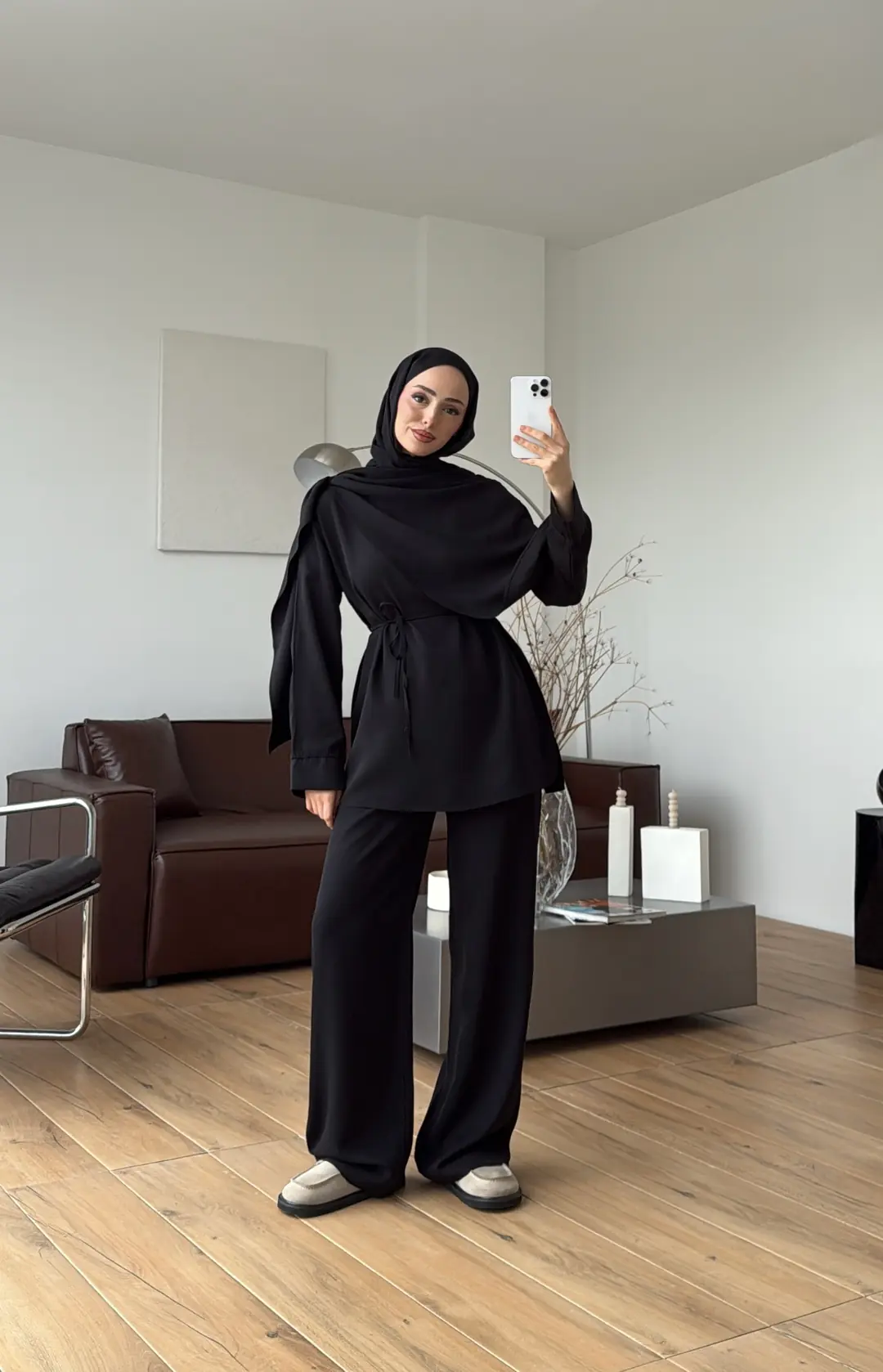 Drape Yaka Bluz Takım Siyah