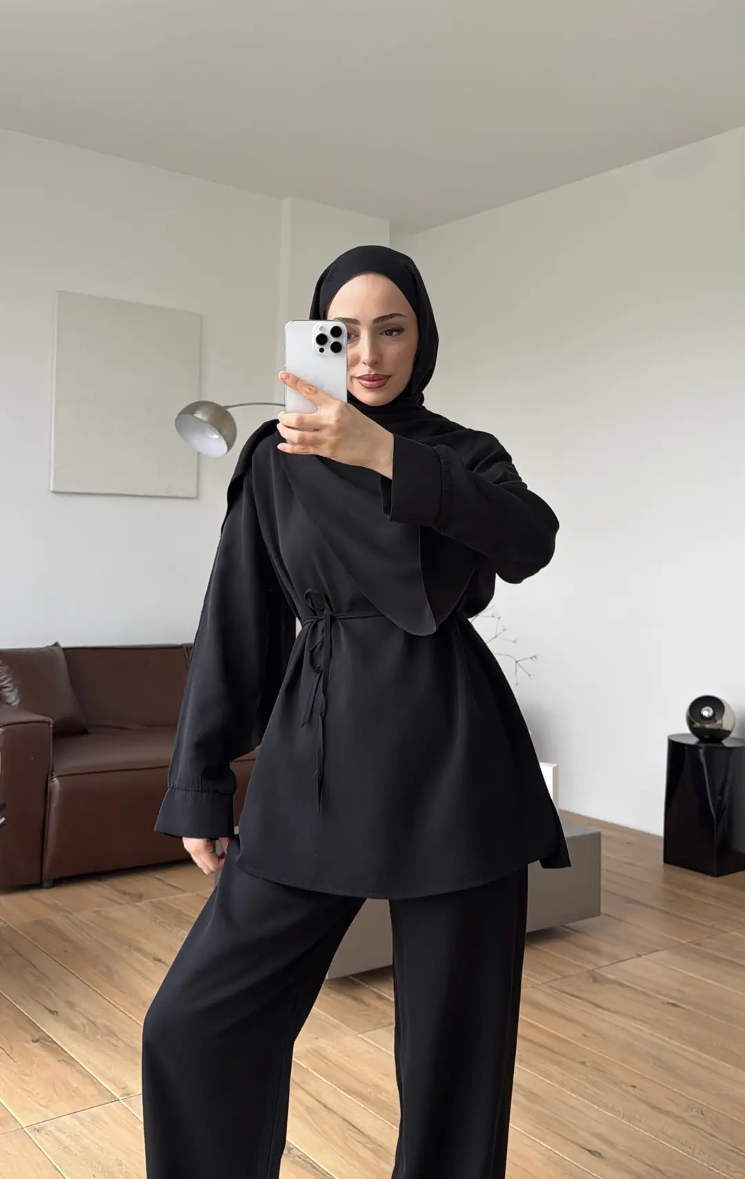 Drape Yaka Bluz Takım Siyah