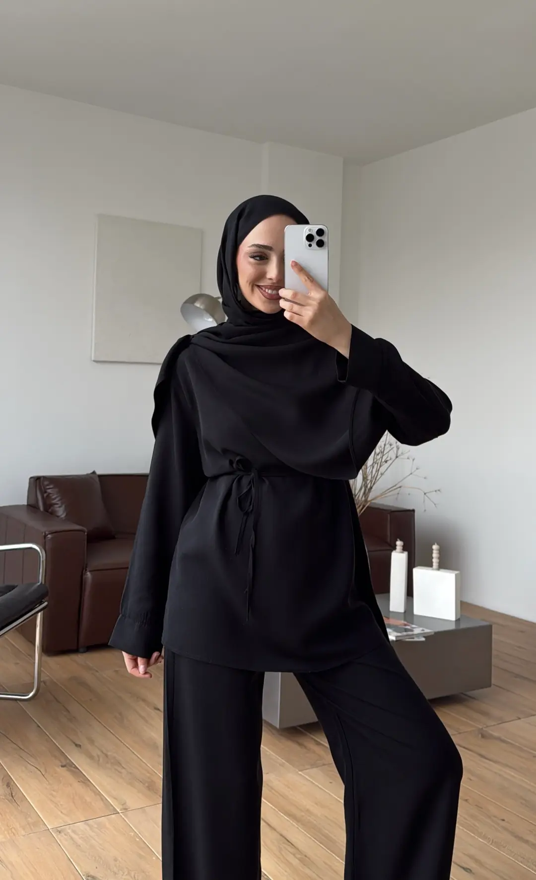 Drape Yaka Bluz Takım Siyah