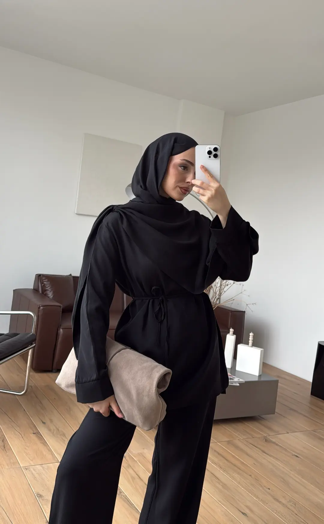 Drape Yaka Bluz Takım Siyah