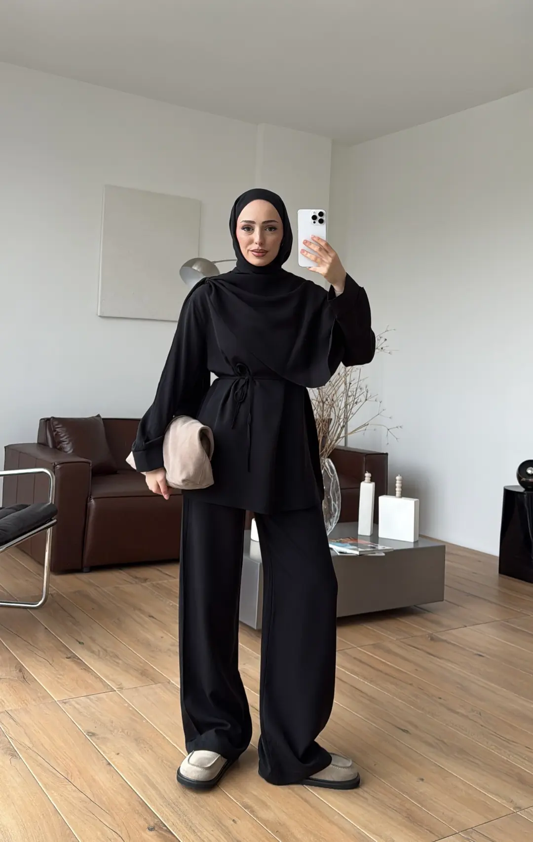 Drape Yaka Bluz Takım Siyah