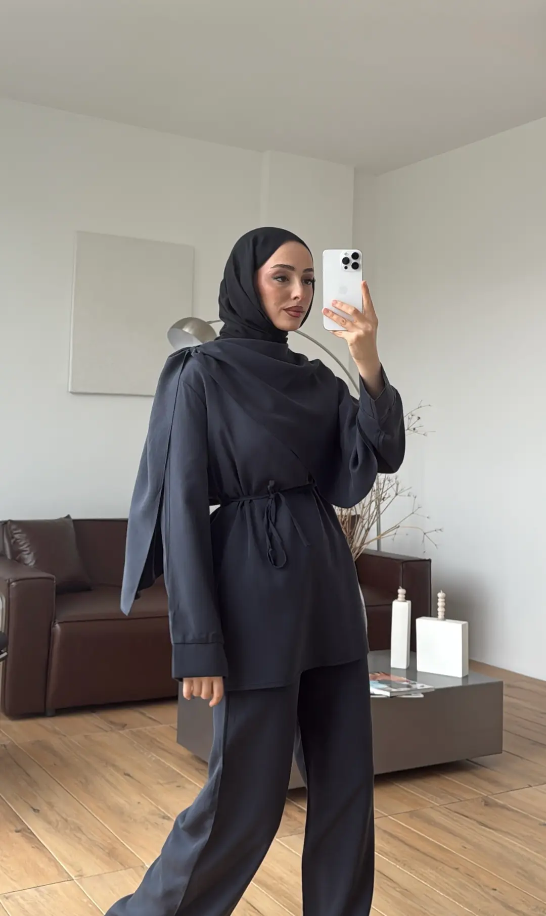 Drape Yaka Bluz Takım Petrol
