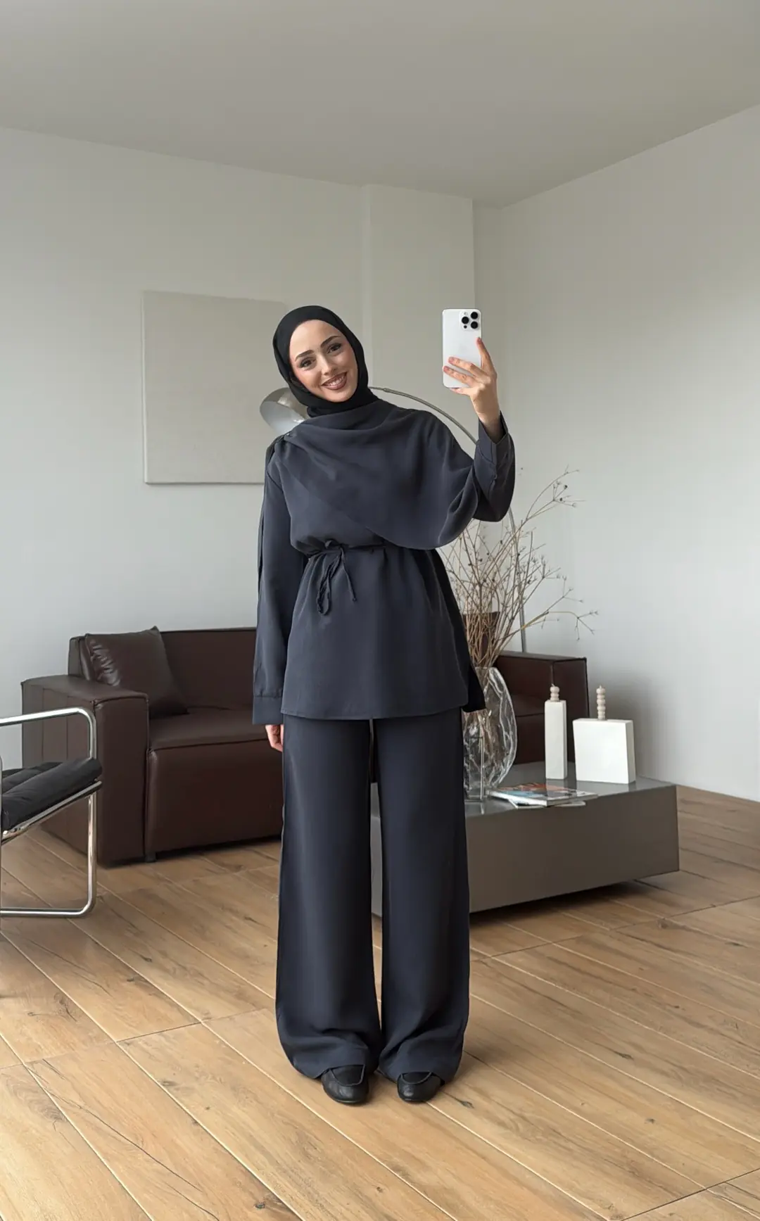 Drape Yaka Bluz Takım Petrol