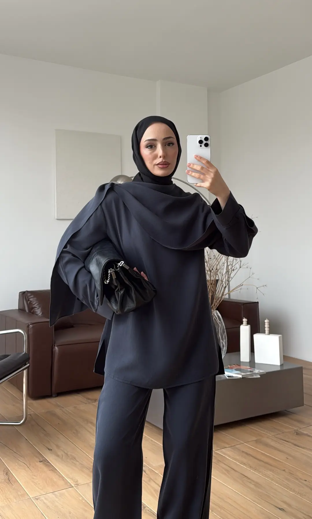 Drape Yaka Bluz Takım Petrol