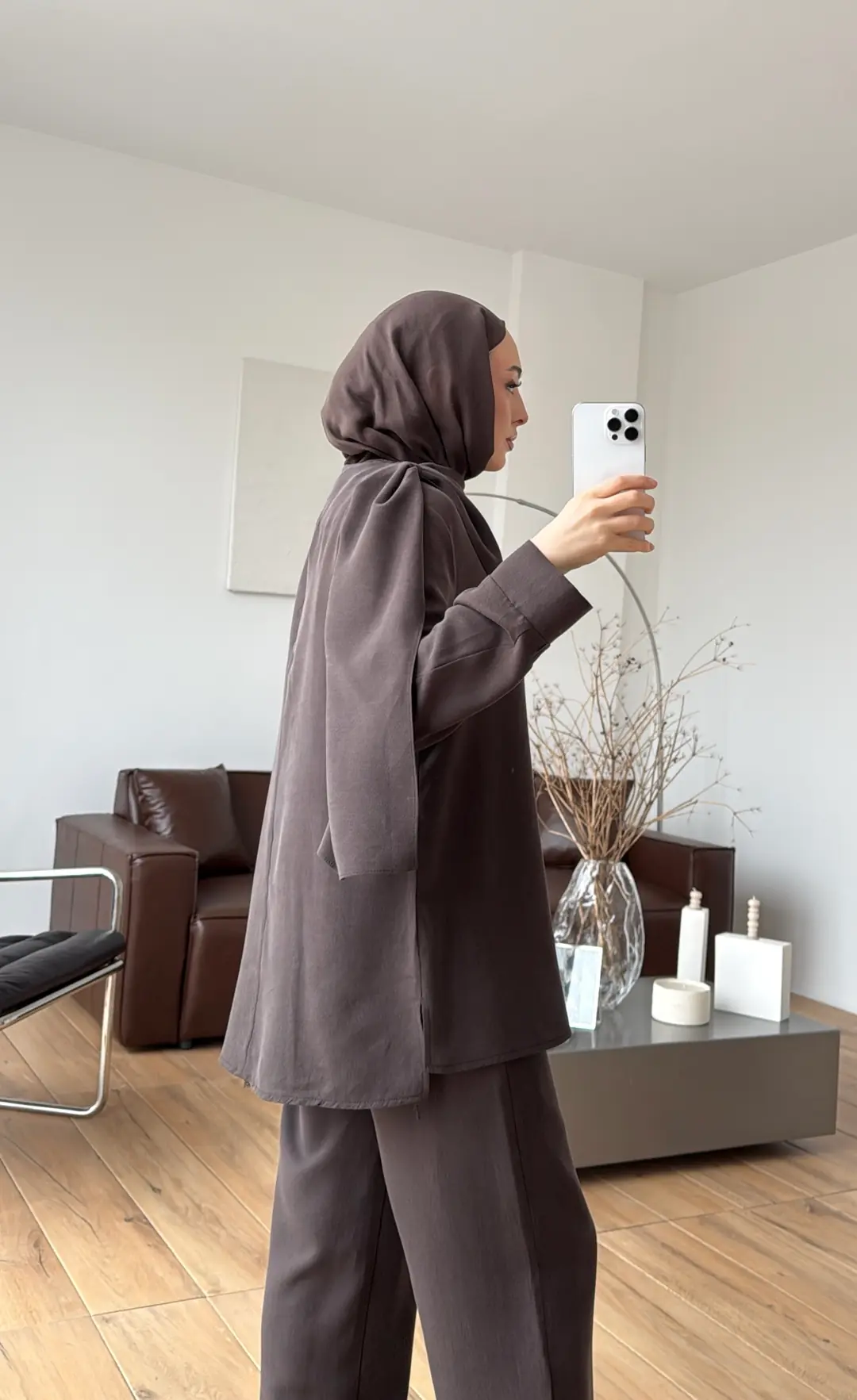 Drape Yaka Bluz Takım Kahve