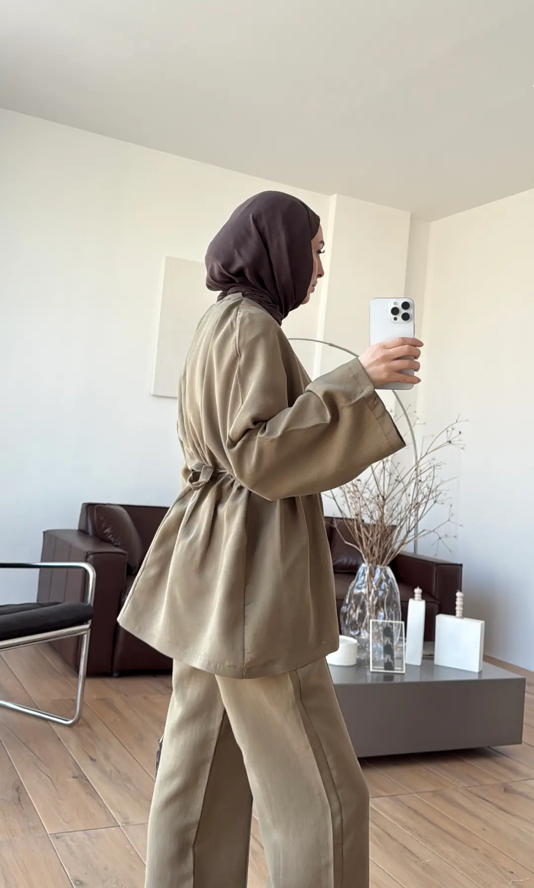 V Yaka Pantolon Takım Olive