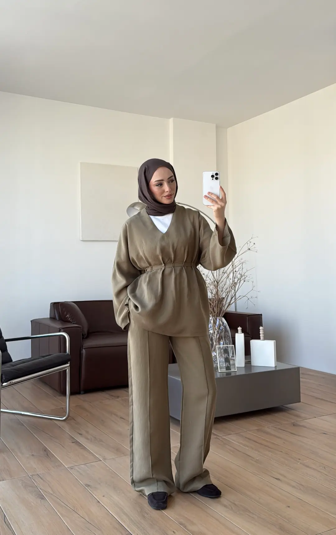 V Yaka Pantolon Takım Olive