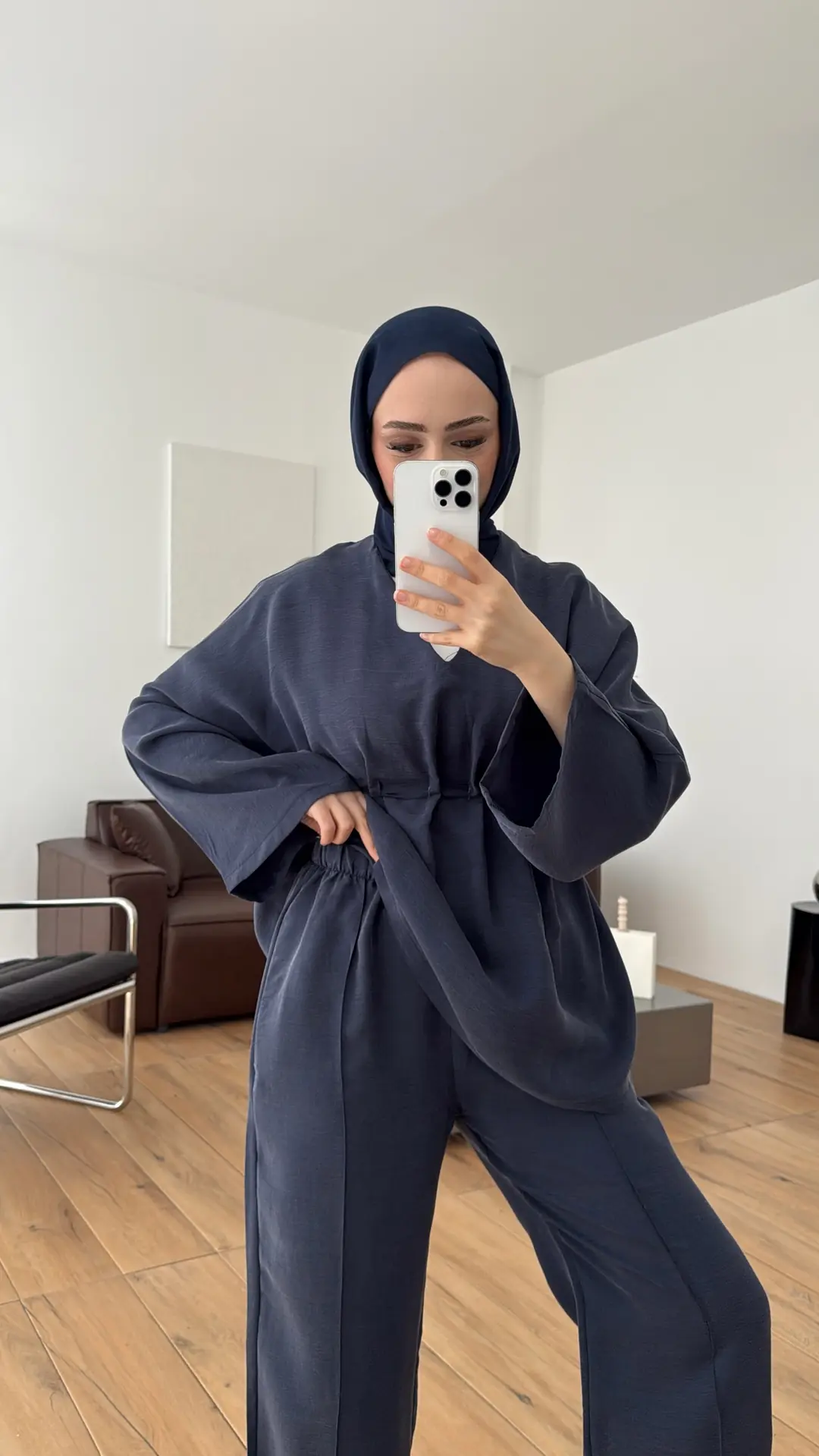 V Yaka Pantolon Takım İndigo