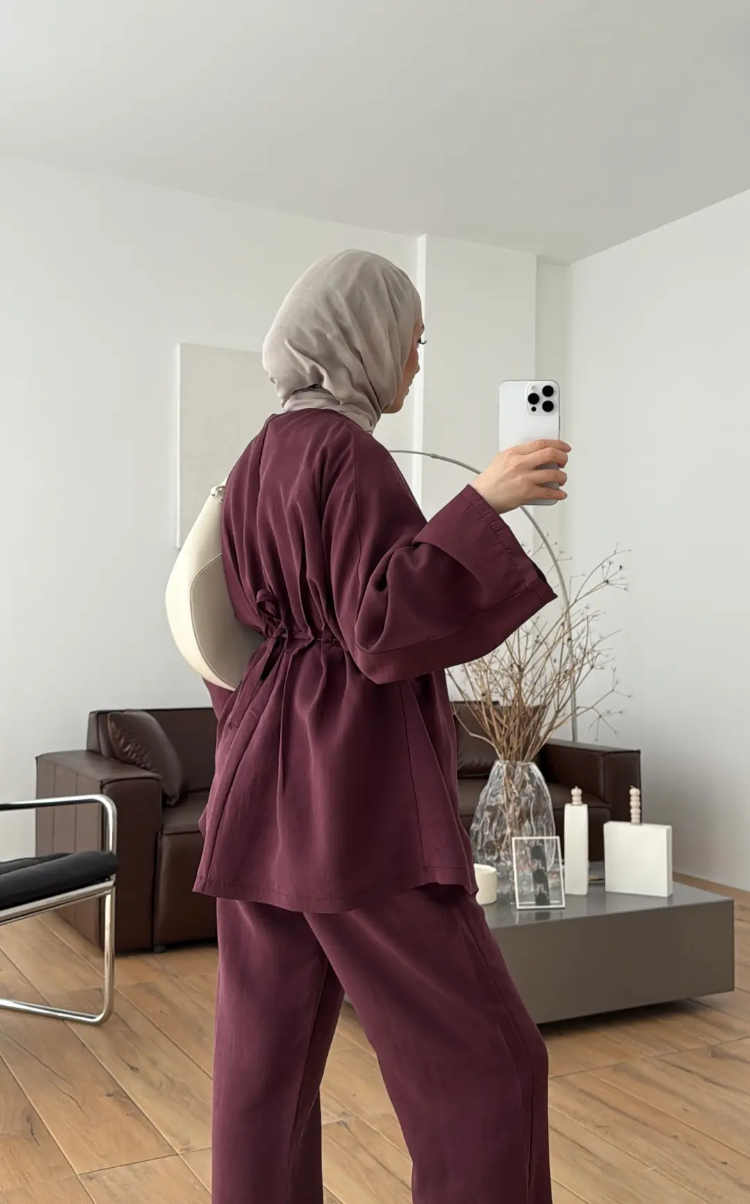 V yaka Pantolon Takım Bordo