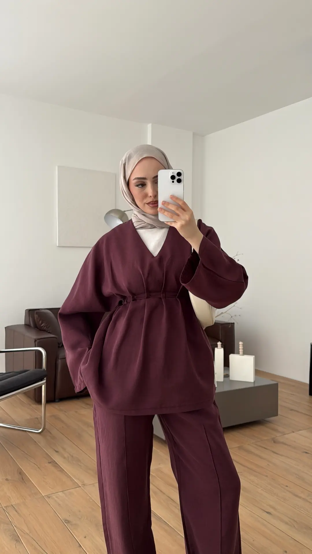 V yaka Pantolon Takım Bordo