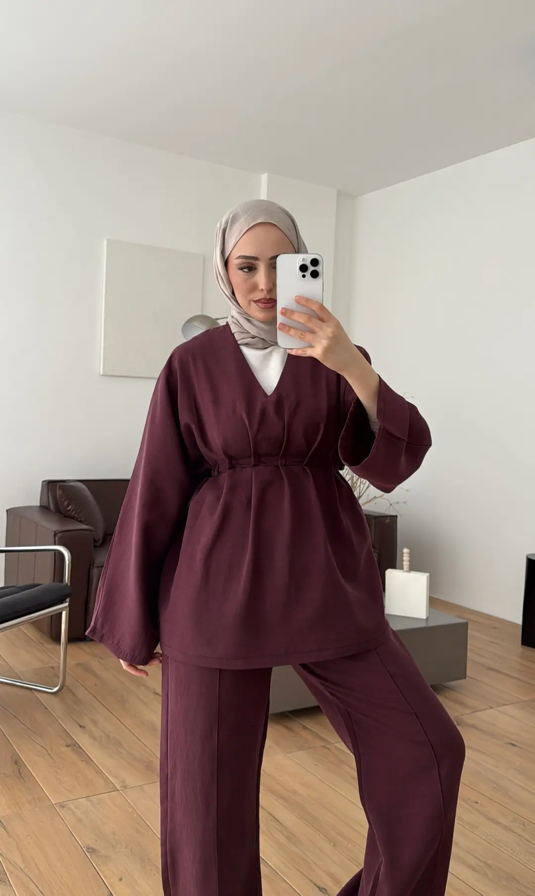 V yaka Pantolon Takım Bordo