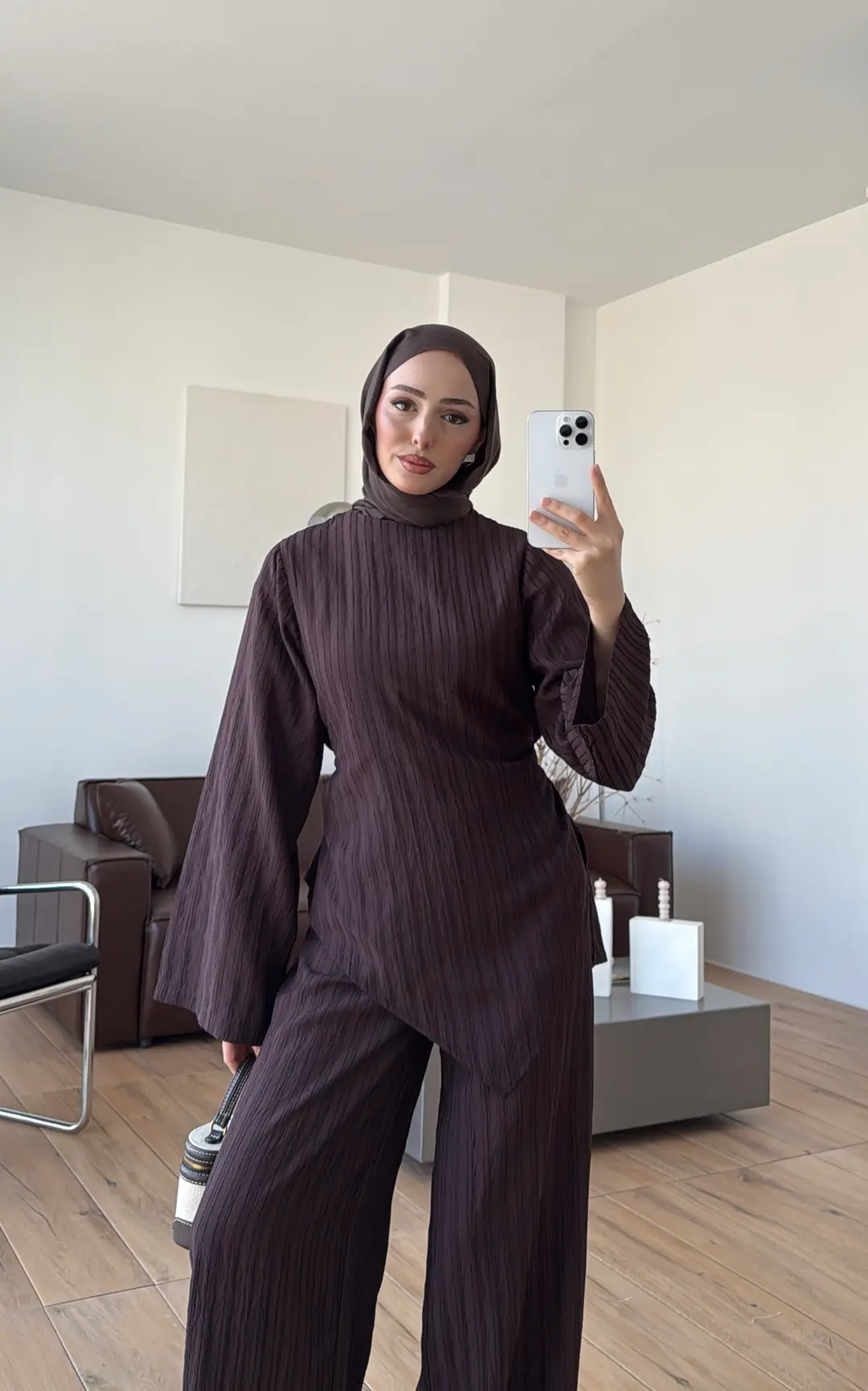 Çizgili Tunikli Takım Kahve