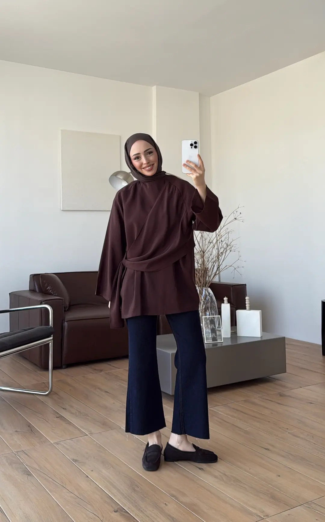 Yandan Şallı Tunik Kahve