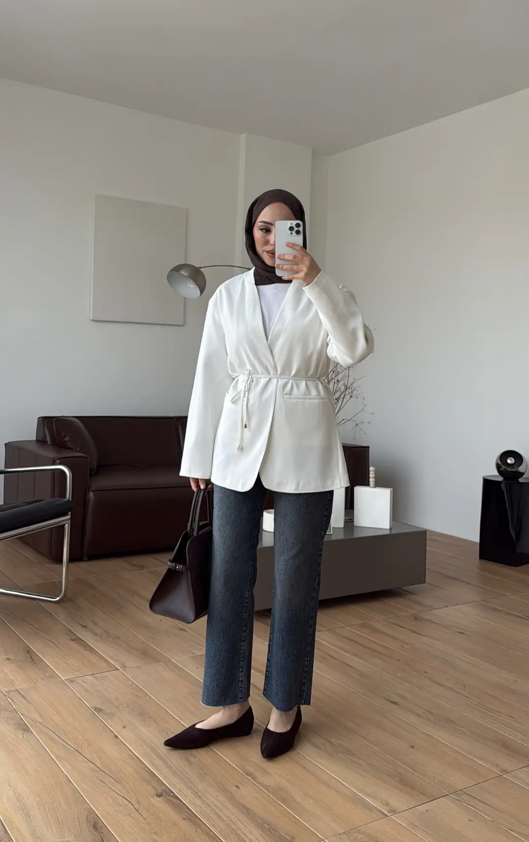 Bagcıklı Blazer Ceket Beyaz