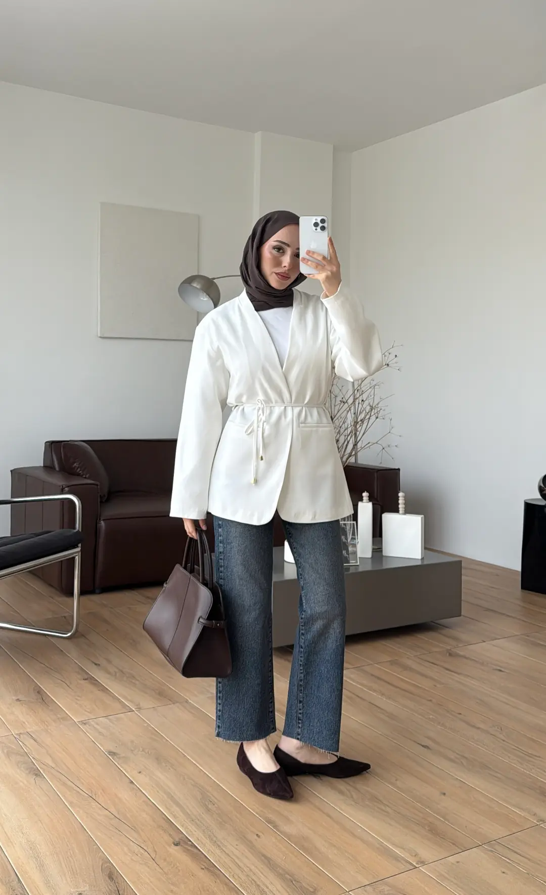 Bagcıklı Blazer Ceket Beyaz