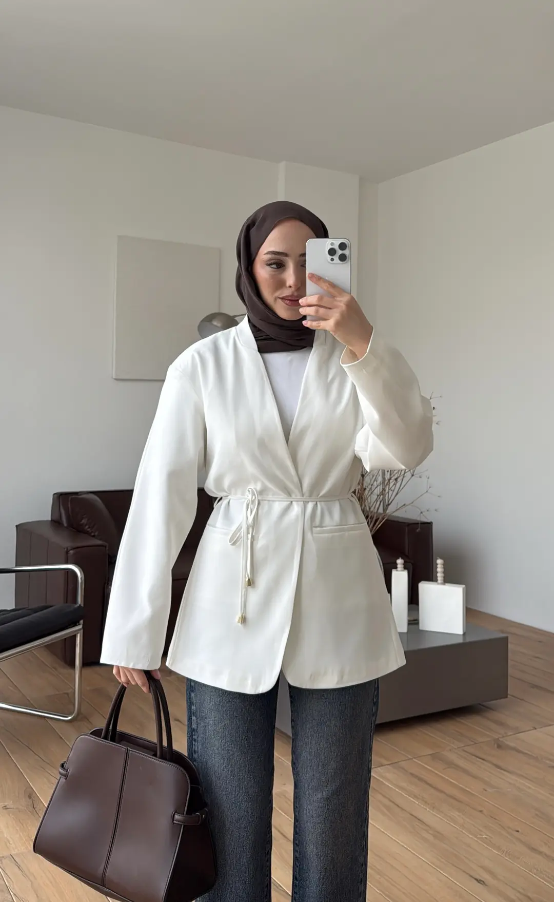 Bagcıklı Blazer Ceket Beyaz