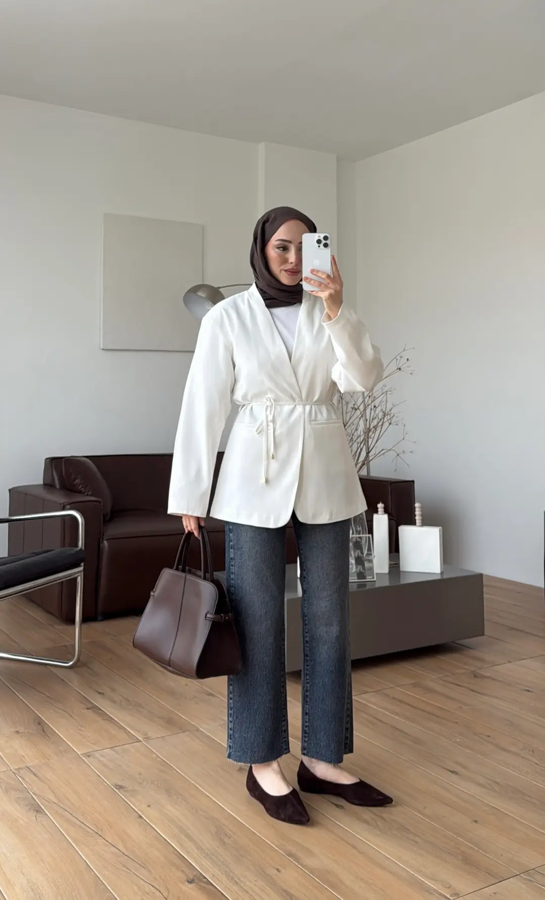 Bagcıklı Blazer Ceket Beyaz