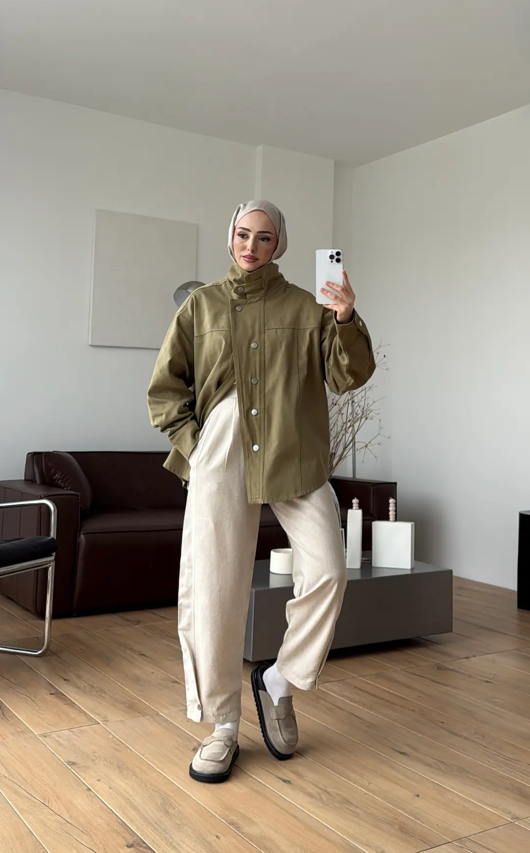 Dik Yaka Çıtçıtlı Gabardin Ceket Açık Yeşil