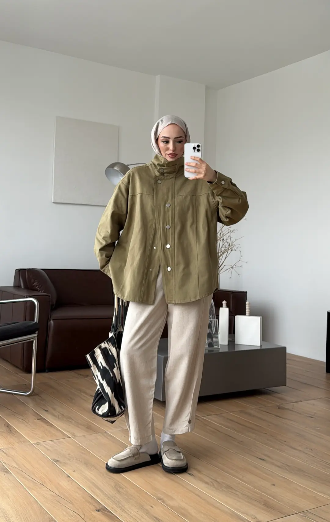 Dik Yaka Çıtçıtlı Gabardin Ceket Açık Yeşil