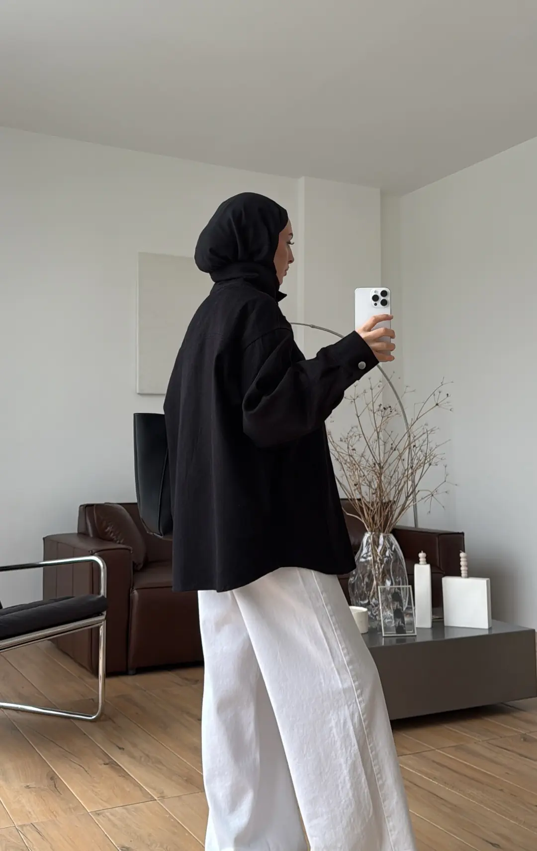 Dik Yaka Çıtçıtlı Gabardin Ceket Siyah