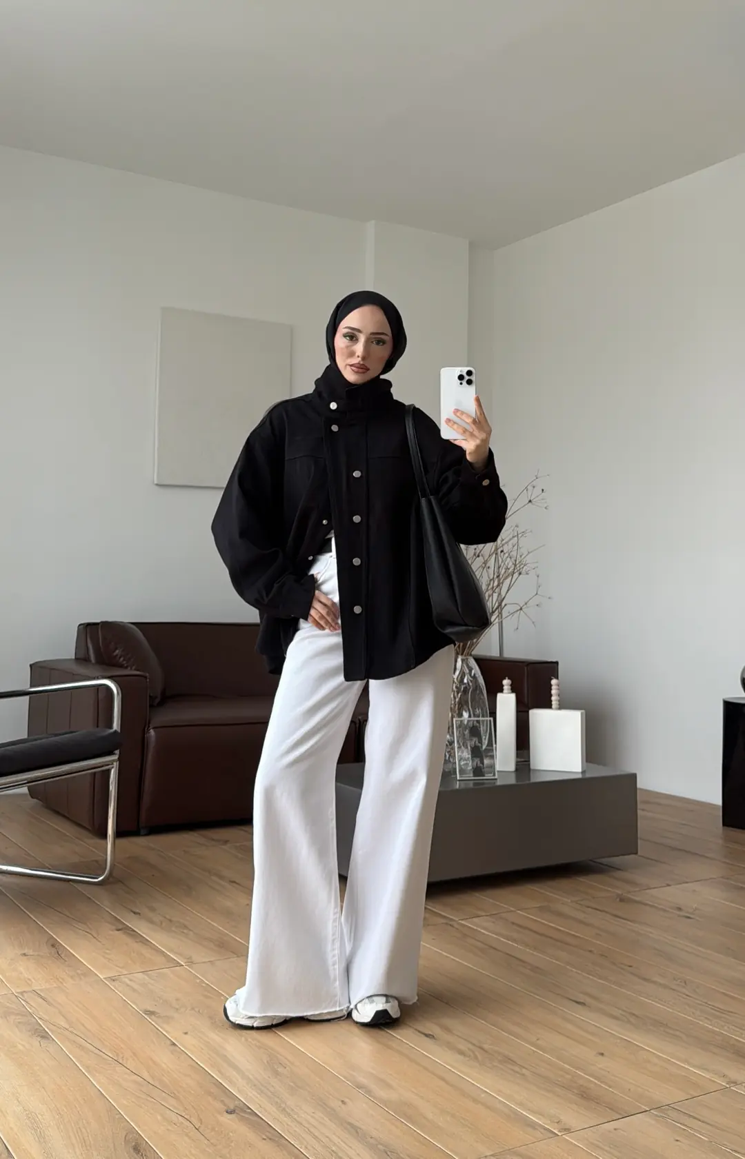 Dik Yaka Çıtçıtlı Gabardin Ceket Siyah