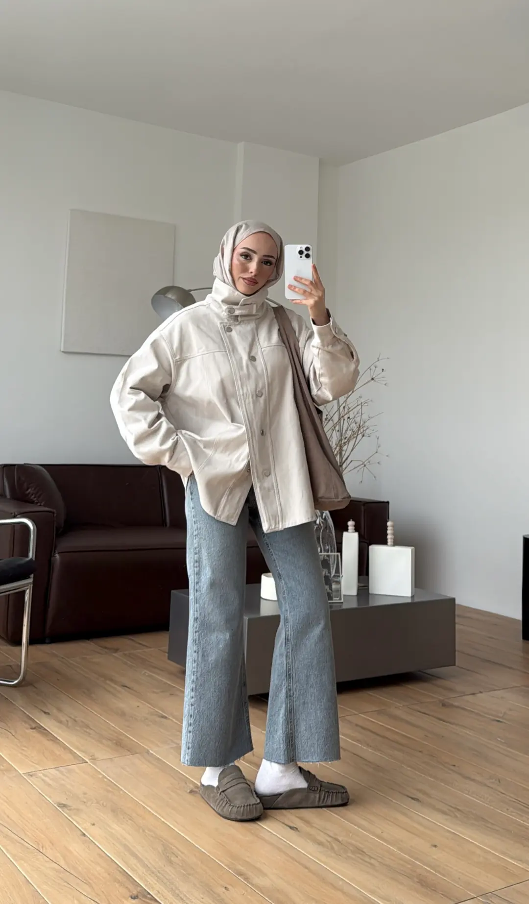 Dik Yaka Çıtçıtlı Gabardin Ceket Taş