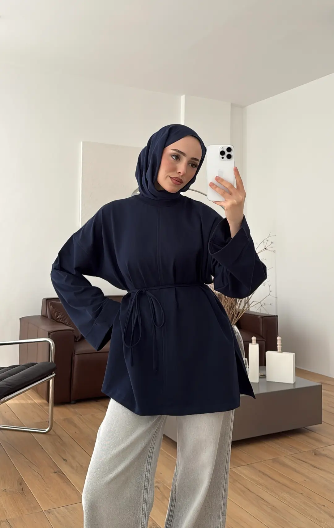 Bağlamalı Yanı Yırtmaç Detay Sweat Lacivert