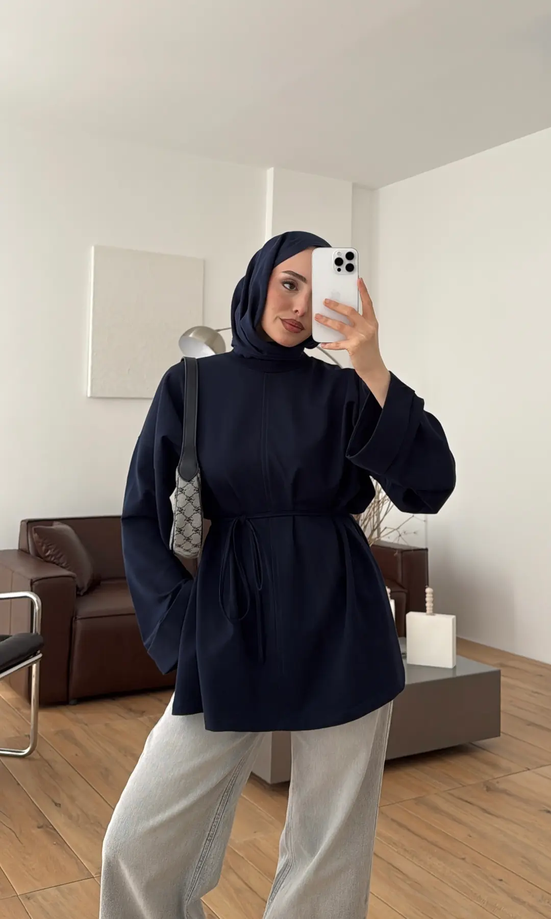 Bağlamalı Yanı Yırtmaç Detay Sweat Lacivert