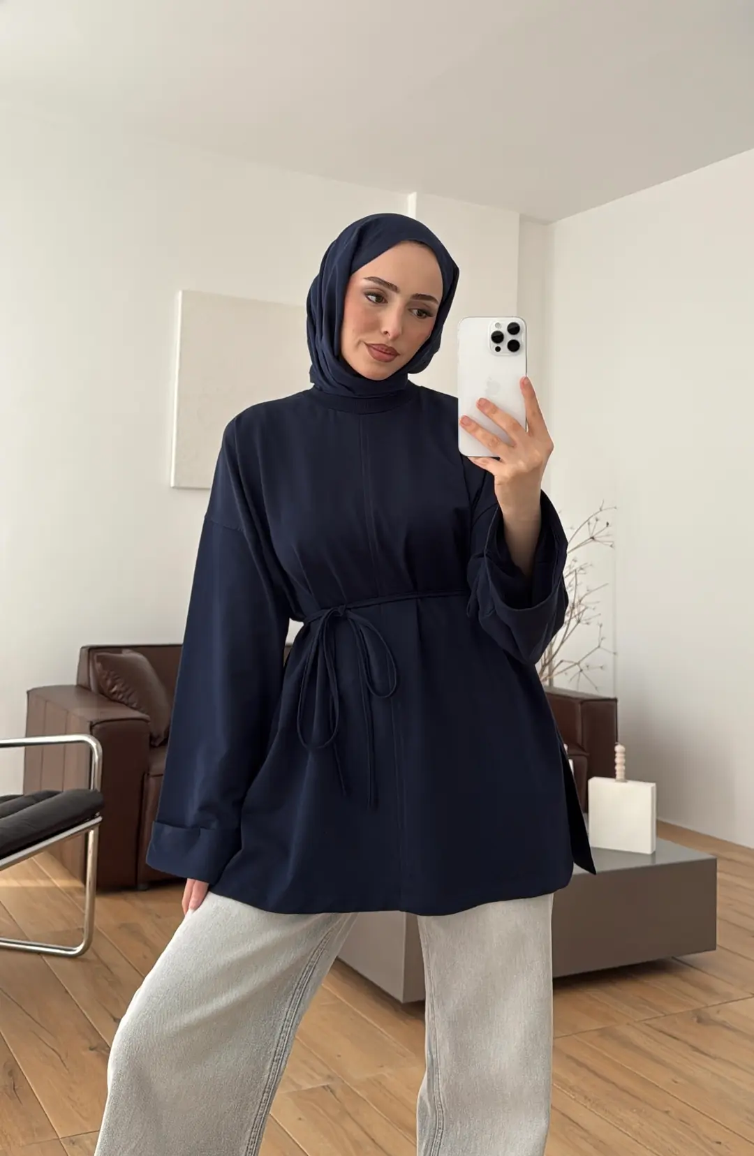 Bağlamalı Yanı Yırtmaç Detay Sweat Lacivert