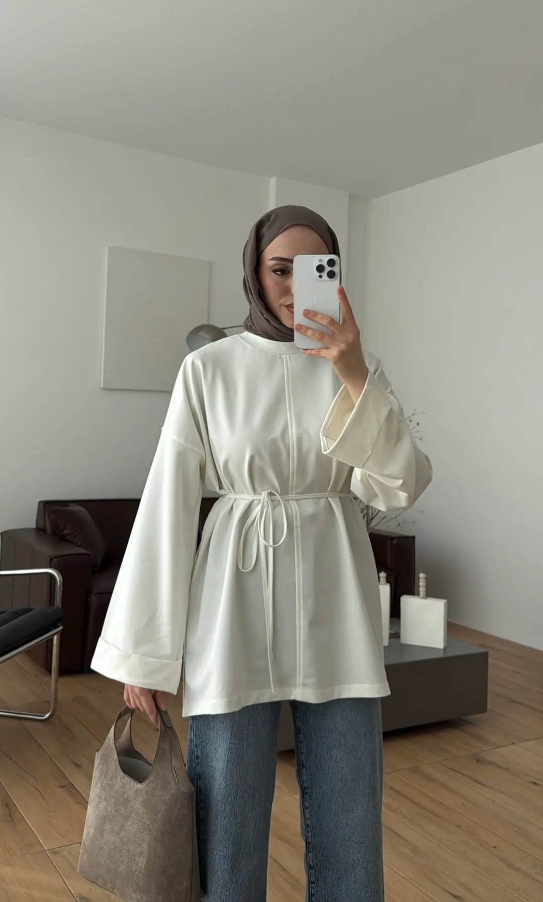 Bağlamalı Yanı Yırtmaç Detay Sweat Ekru