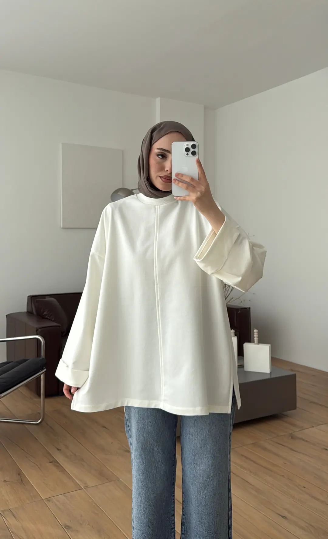 Bağlamalı Yanı Yırtmaç Detay Sweat Ekru