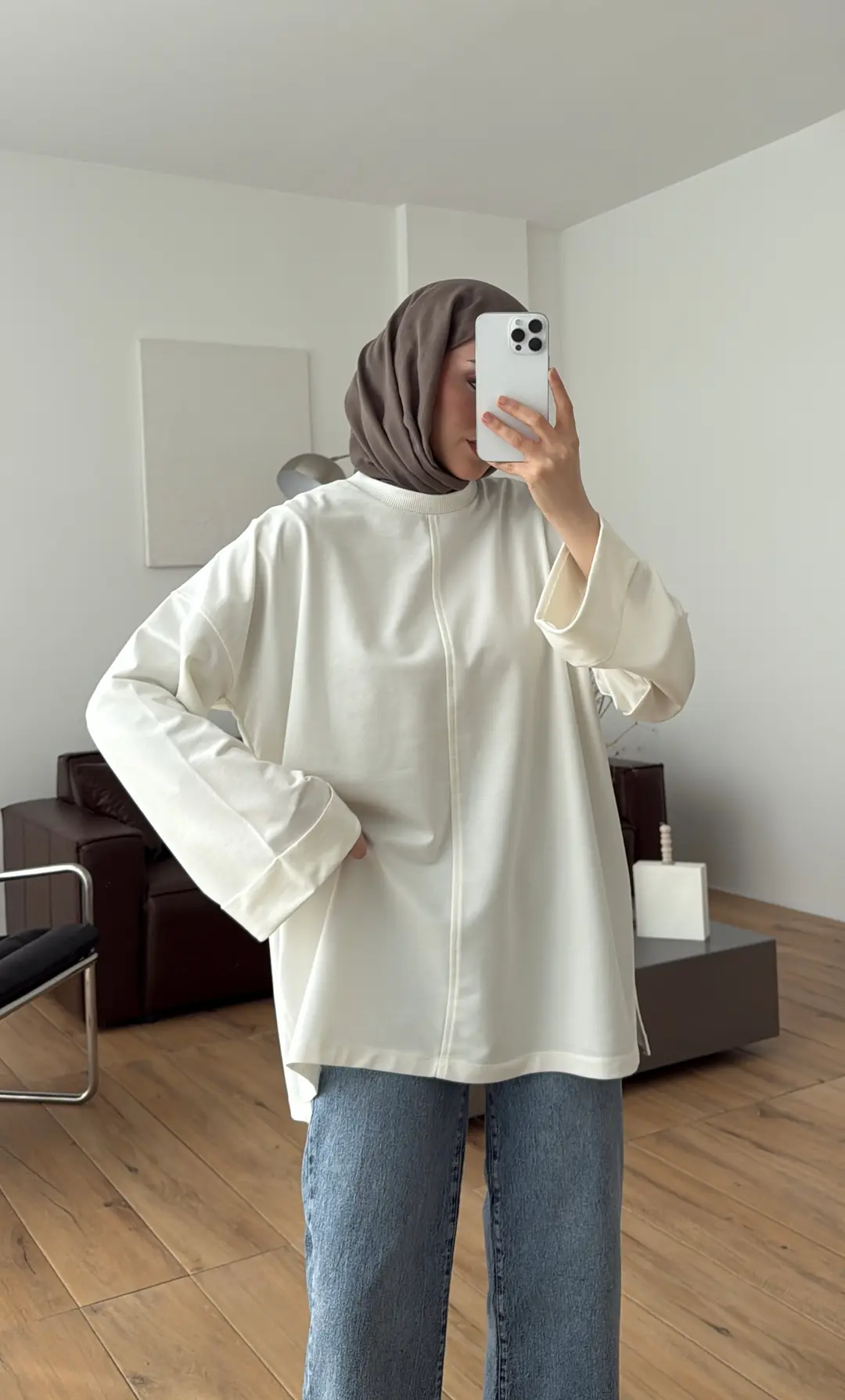 Bağlamalı Yanı Yırtmaç Detay Sweat Ekru
