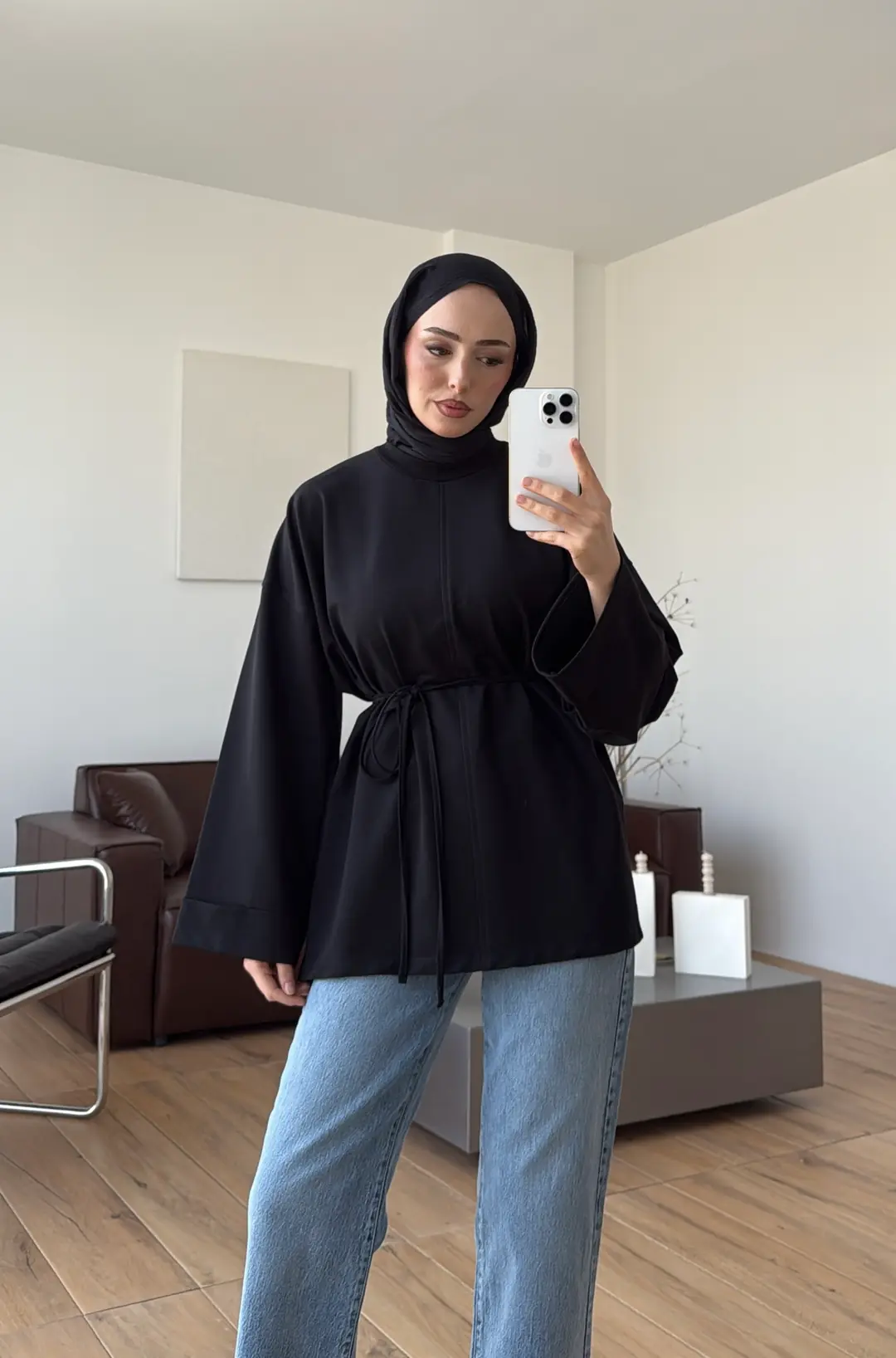 Bağlamalı Yanı Yırtmaç Detay Sweat Siyah