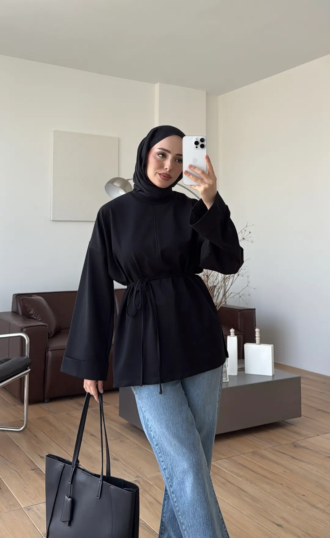 Bağlamalı Yanı Yırtmaç Detay Sweat Siyah