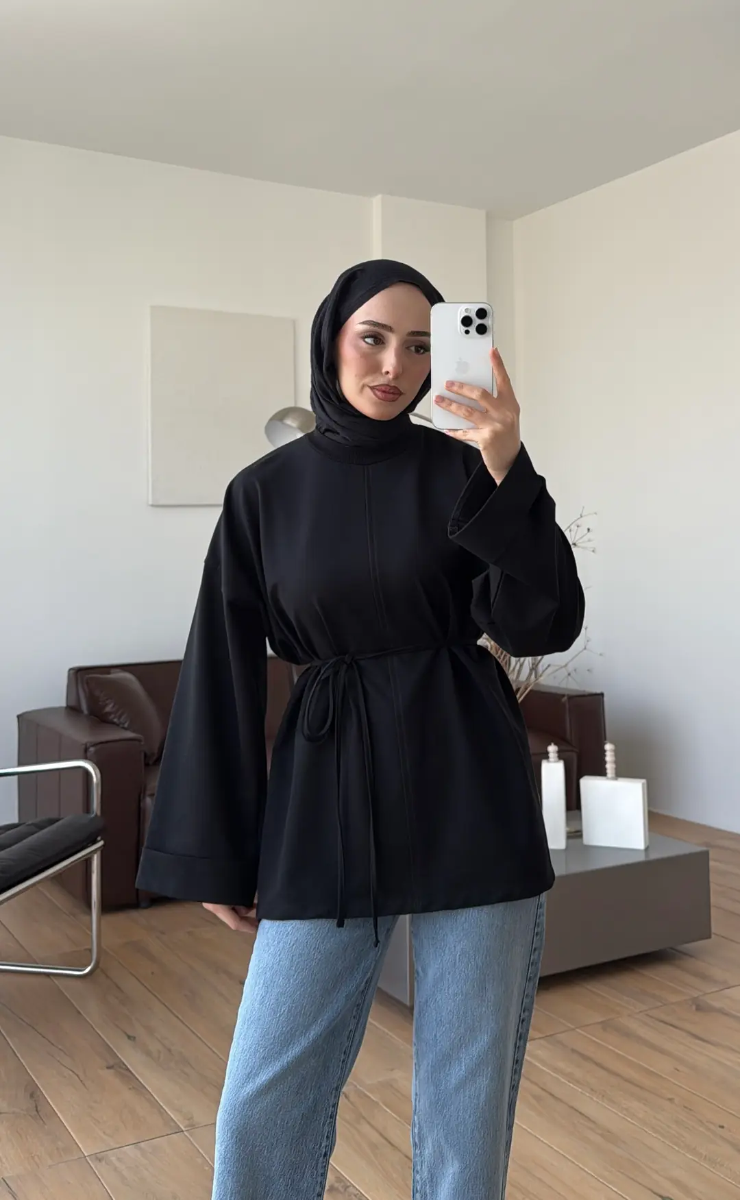 Bağlamalı Yanı Yırtmaç Detay Sweat Siyah