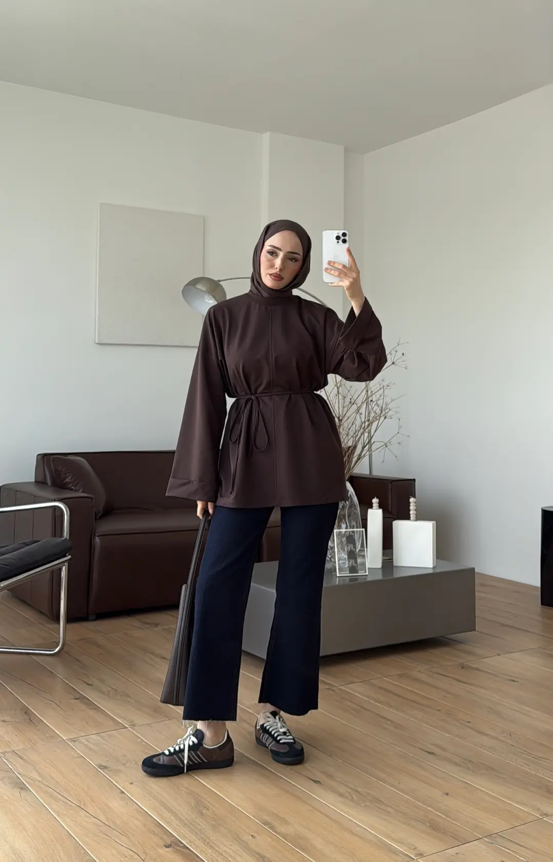Bağlamalı Yanı Yırtmaç Detay Sweat Kahve