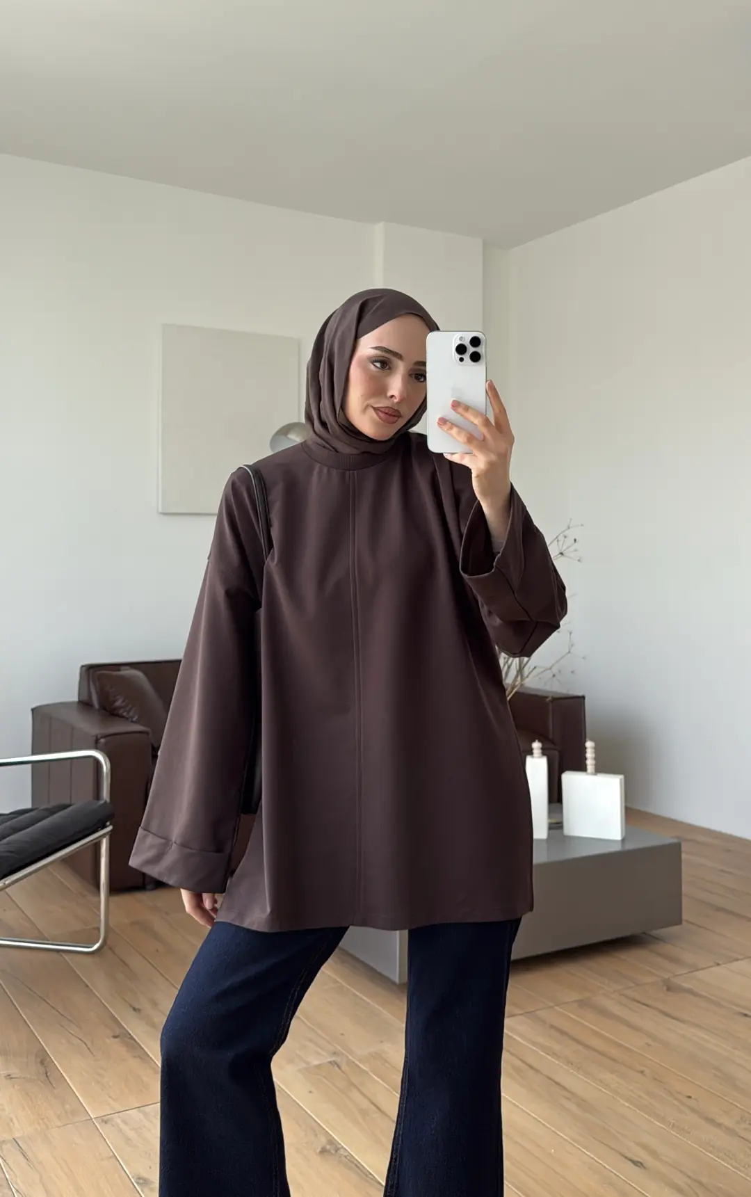 Bağlamalı Yanı Yırtmaç Detay Sweat Kahve