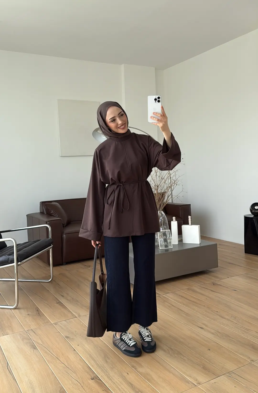 Bağlamalı Yanı Yırtmaç Detay Sweat Kahve