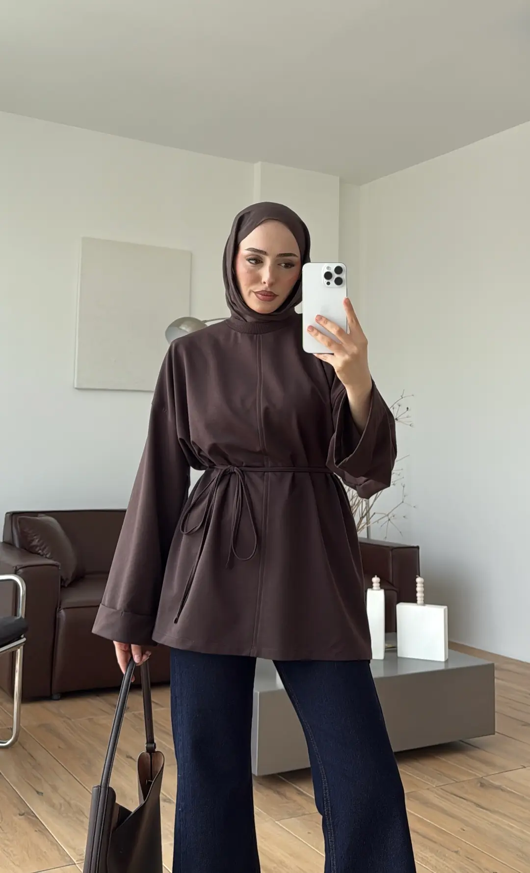 Bağlamalı Yanı Yırtmaç Detay Sweat Kahve