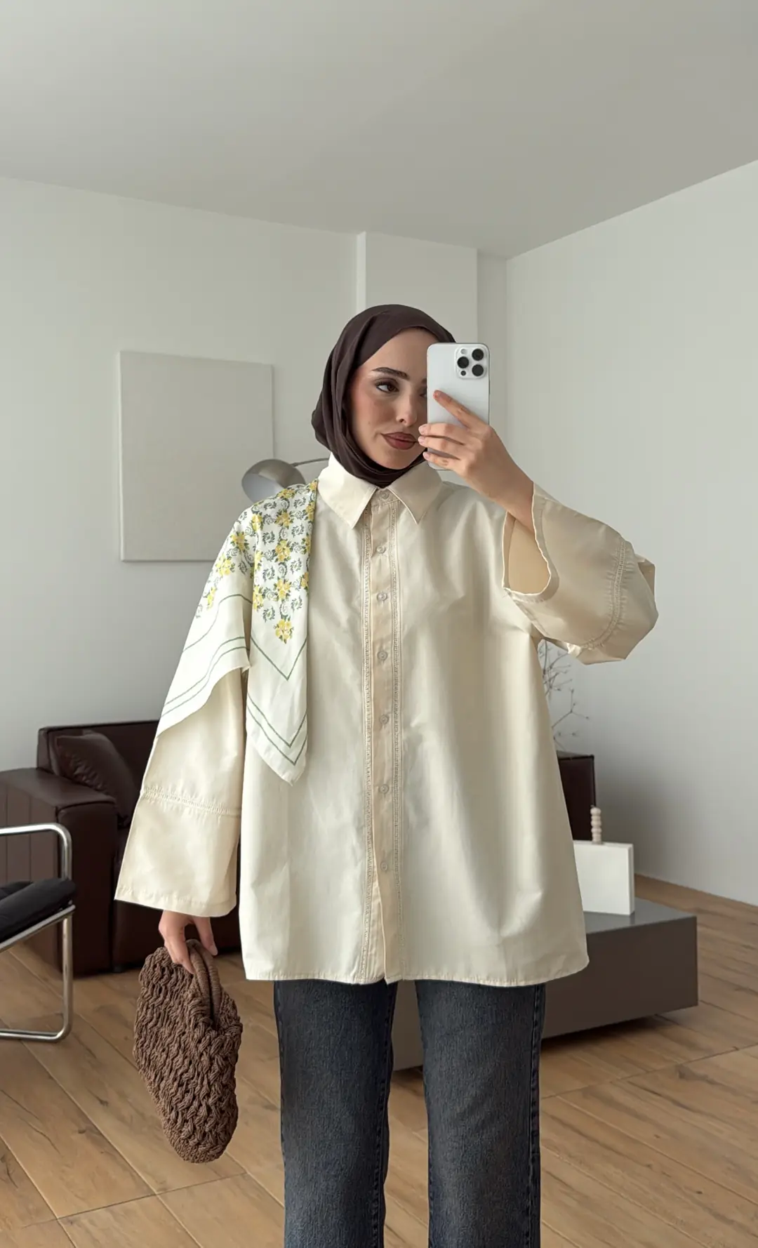 Dantel Geçişli Poplin Gömlek Krem