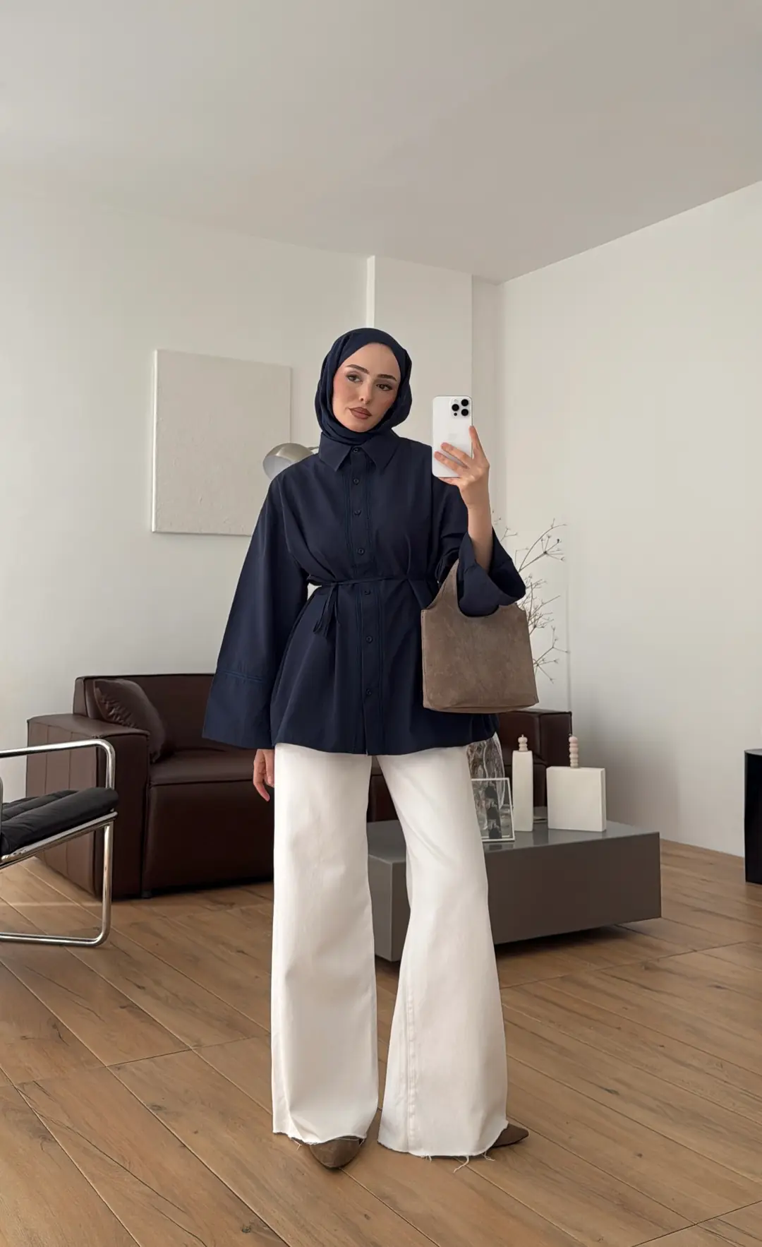 Dantel Geçişli Poplin Gömlek Lacivert