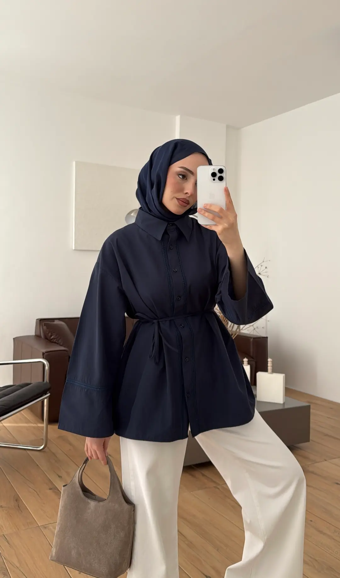 Dantel Geçişli Poplin Gömlek Lacivert
