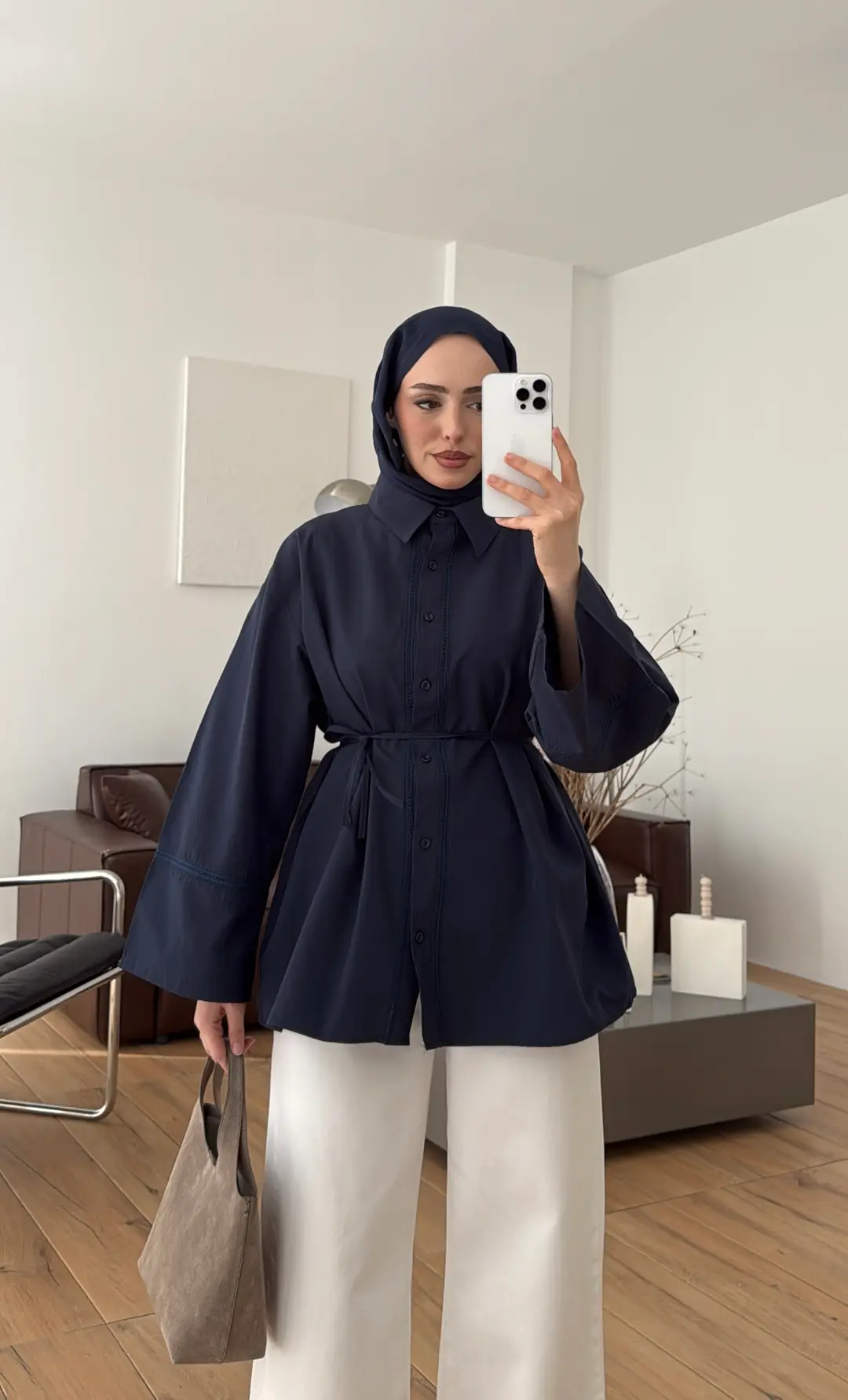 Dantel Geçişli Poplin Gömlek Lacivert