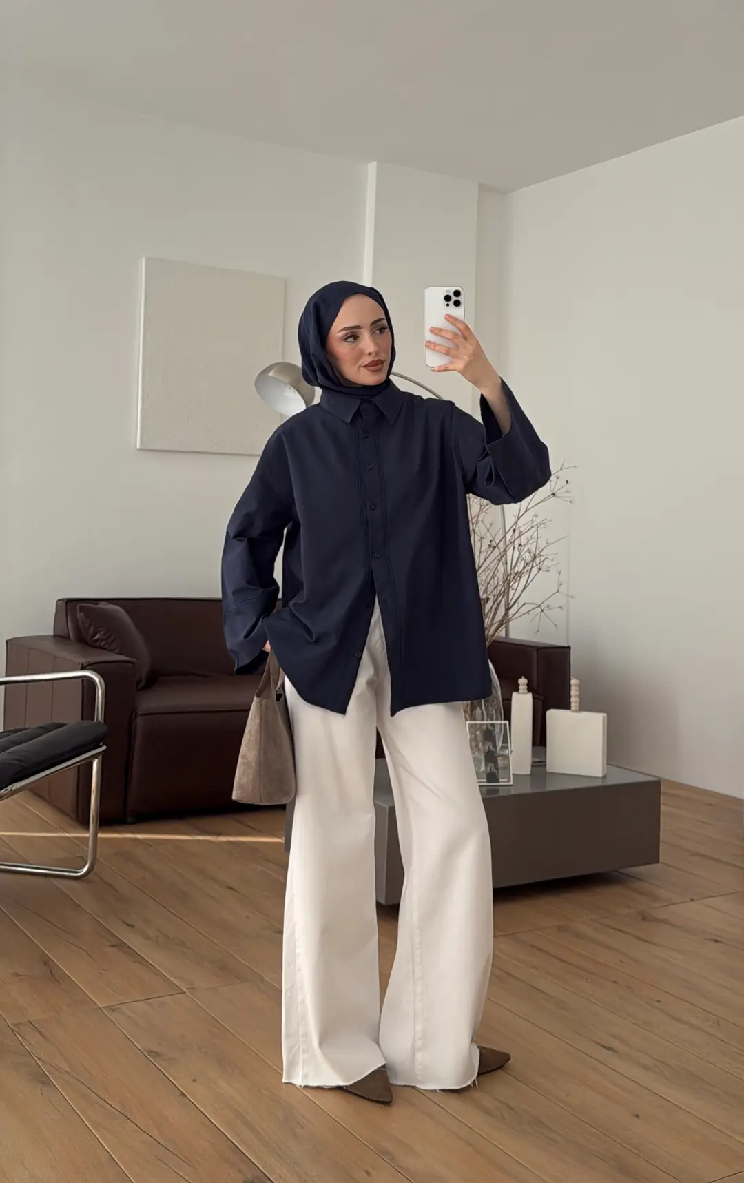 Dantel Geçişli Poplin Gömlek Lacivert