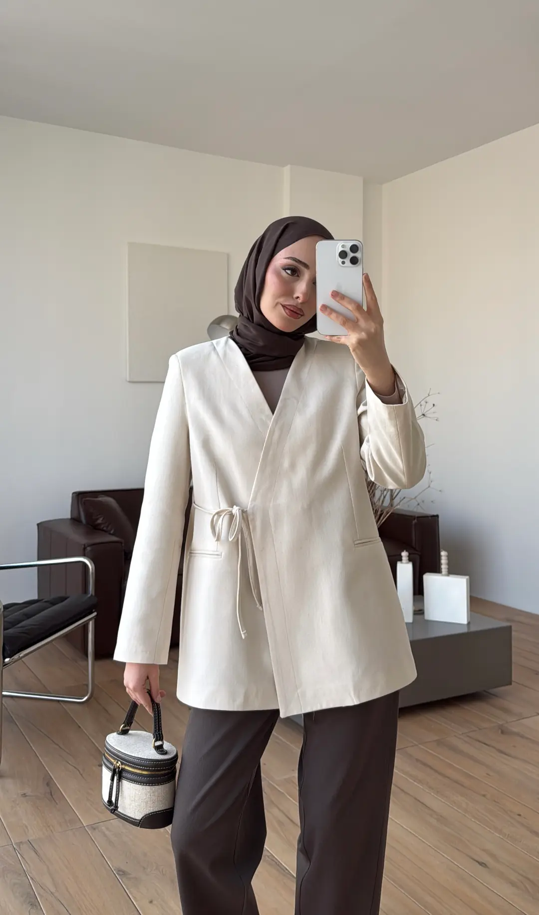 Bağcık Detay Ceket Natural