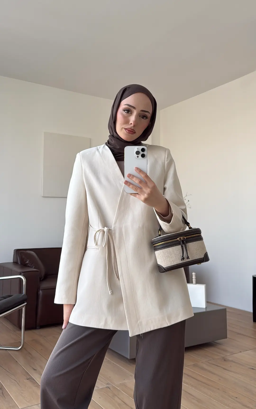 Bağcık Detay Ceket Natural