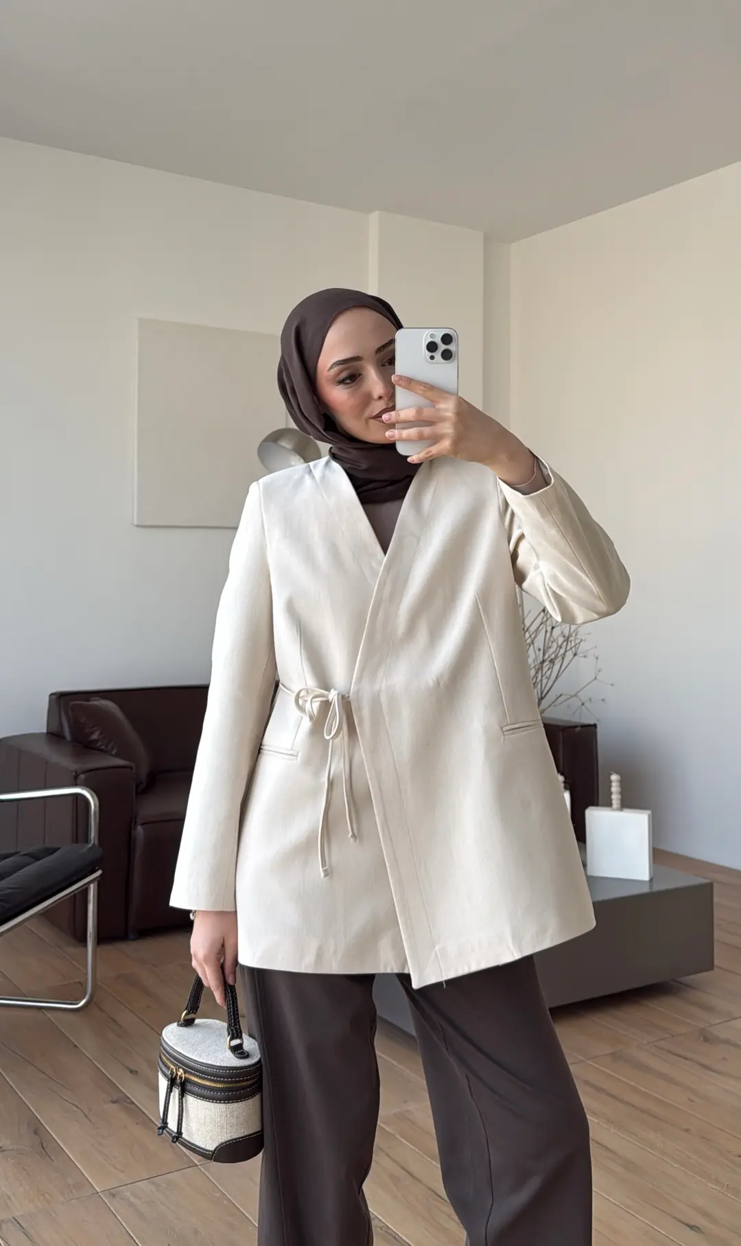 Bağcık Detay Ceket Natural